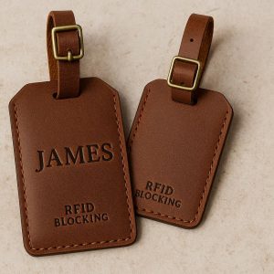 1 Personalized Leather Luggage Tags with RFID Blocking Protection
