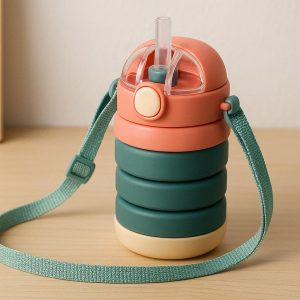 12 Kids Collapsible Water Bottle with Straw and Carrying Strap