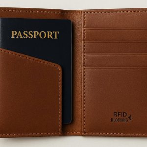 17 Genuine Leather Passport Holder with RFID Blocking Card Slots