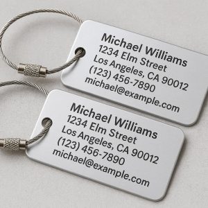4 Aluminum Metal Luggage Tags Engraved with Personal Details