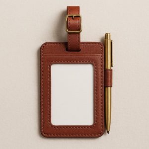 5 Passport Sized Leather Luggage Tag with Card Slot and Pen